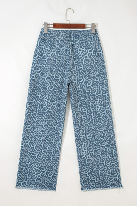 Clearance! Leopard Frayed Edge Wide Leg Jeans