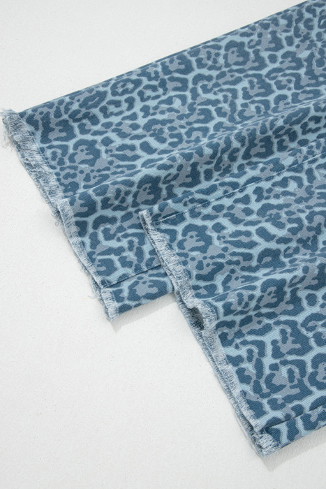 Clearance! Leopard Frayed Edge Wide Leg Jeans
