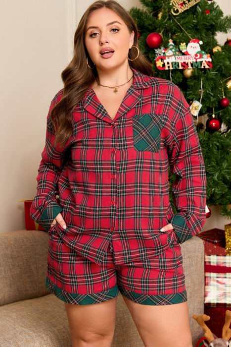 Clearance! Plus Size Christmas Plaid Pajama Set