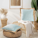 Aqua Set of 2 Decorative Throw Pillow Covers 20x20, Linen Pillow Covers with Burlap Trim, Farmhouse Square Cushion Cases for Couch Sofa Bedroom Living Room