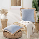 Blue Set of 2 Decorative Throw Pillow Covers 20x20, Linen Pillow Covers with Burlap Trim, Farmhouse Square Cushion Cases for Couch Sofa Bedroom Living Room