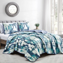  Reversible 3-Piece Abstract Watercolor Bedspread Set - Quilted Coverlet with Pillow Shams