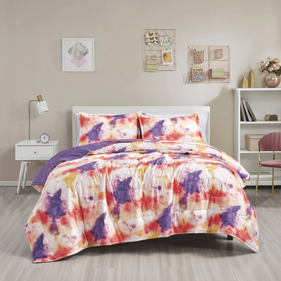 Reversible 3-Piece Watercolor Tie-Dye Bedspread Set - Quilted Coverlet with Pillow Shams