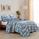  Reversible 3-Piece Geometric Triangle Bedspread Set - Quilted Coverlet with Pillow Shams
