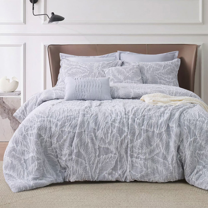 7 Piece Gray Chenille Jacquard Comforter Set