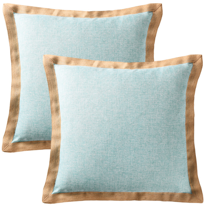 Set of 2 Decorative Throw Pillow Covers 20x20, Linen Pillow Covers with Burlap Trim, Farmhouse Square Cushion Cases for Couch Sofa Bedroom Living Room