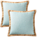 Aqua Set of 2 Decorative Throw Pillow Covers 20x20, Linen Pillow Covers with Burlap Trim, Farmhouse Square Cushion Cases for Couch Sofa Bedroom Living Room