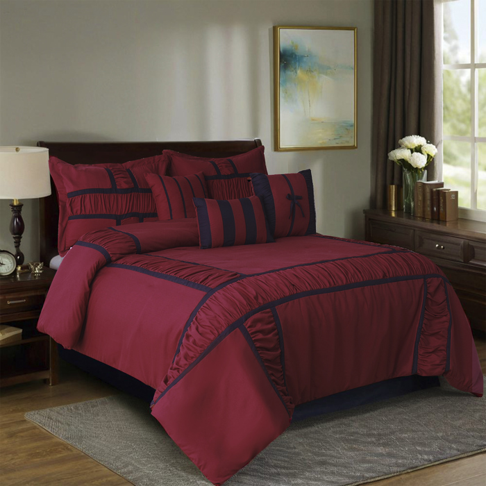 7 Piece Microfiber Ruffle and Patchwork Comforter Set