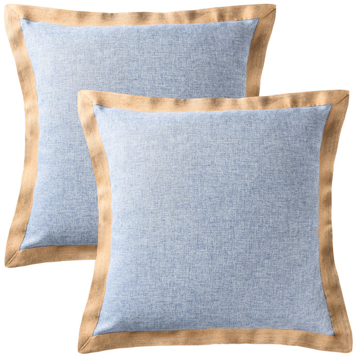 Set of 2 Decorative Throw Pillow Covers 20x20, Linen Pillow Covers with Burlap Trim, Farmhouse Square Cushion Cases for Couch Sofa Bedroom Living Room
