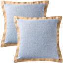 Blue Set of 2 Decorative Throw Pillow Covers 20x20, Linen Pillow Covers with Burlap Trim, Farmhouse Square Cushion Cases for Couch Sofa Bedroom Living Room