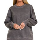 Small Ash Black Acid Wash Fleece Hi-low Hem Pullover with Pockets