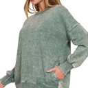 Small Ash Jade Acid Wash Fleece Hi-low Hem Pullover with Pockets