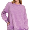 Small B Violet Acid Wash Fleece Hi-low Hem Pullover with Pockets