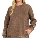 Small Chocolate Acid Wash Fleece Hi-low Hem Pullover with Pockets