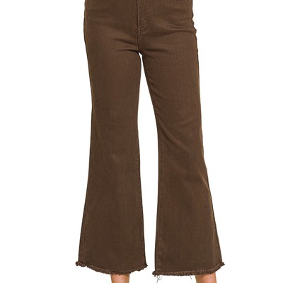 ZENANA- Acid Washed High Waist Frayed Hem Bootcut Pants