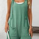 Medium Green Striped Spaghetti Strap Casual Romper
