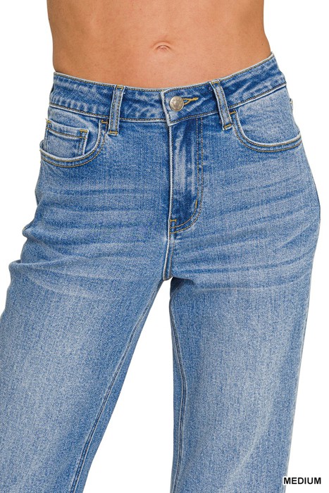 ZENANA- High Waist Straight Leg Medium Wash Denim Pants