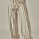  Striped Linen Blend Tassel Drawstring Pants