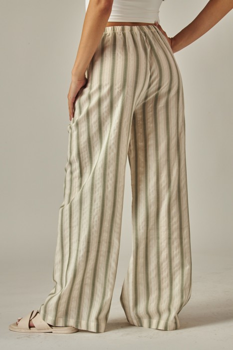 Striped Linen Blend Tassel Drawstring Pants