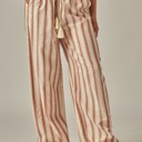  Striped Linen Blend Tassel Drawstring Pants