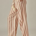  Striped Linen Blend Tassel Drawstring Pants