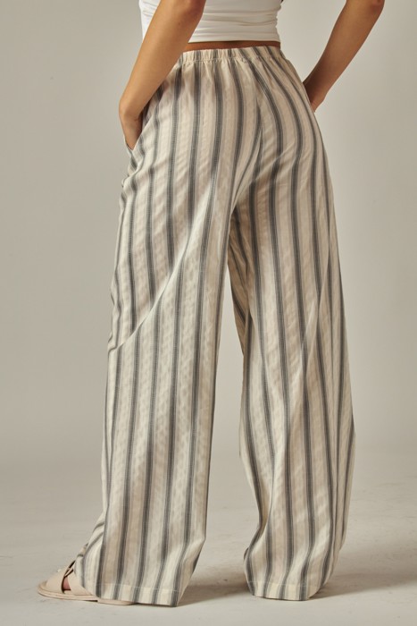 Striped Linen Blend Tassel Drawstring Pants