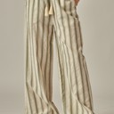  Striped Linen Blend Tassel Drawstring Pants