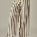  Striped Linen Blend Tassel Drawstring Pants