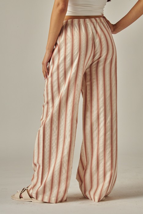 Striped Linen Blend Tassel Drawstring Pants