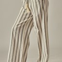  Striped Linen Blend Tassel Drawstring Pants