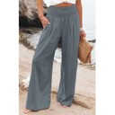 Small Gray Cotton & Linen Wide-Leg Pants