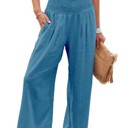 Small Peacock Blue Cotton & Linen Wide-Leg Pants