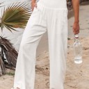 Small White Cotton & Linen Wide-Leg Pants