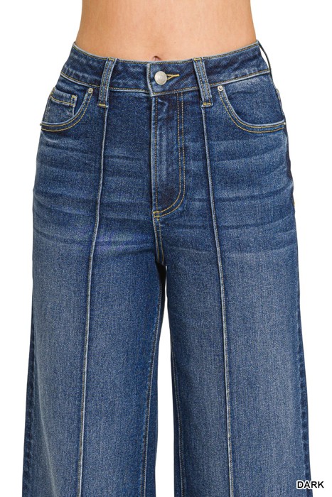 ZENANA- High Rise Wide Leg Pintuck Denim Pants