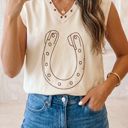  White Horseshoe Embroidered Star Trim Tank Top