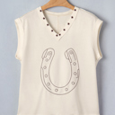  White Horseshoe Embroidered Star Trim Tank Top