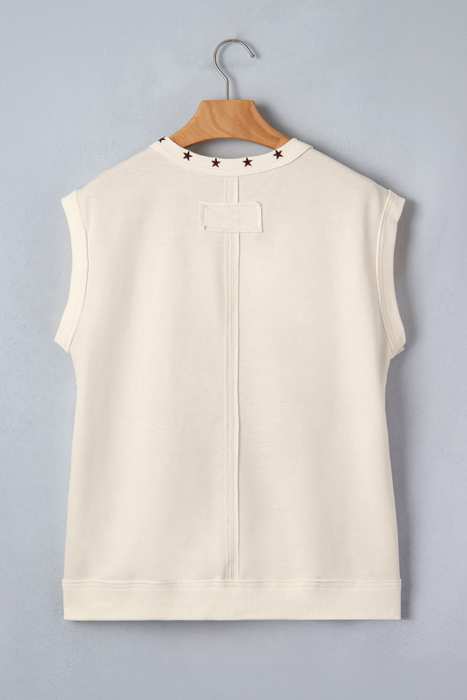 White Horseshoe Embroidered Star Trim Tank Top