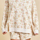  Beige Ditsy Floral Long Sleeve Sweatshirt & Pocketed Shorts Set