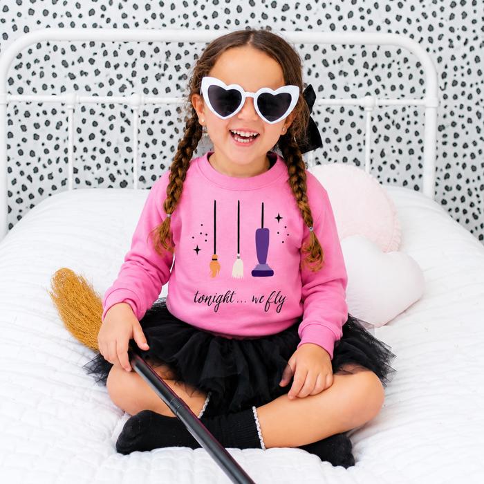 Hocus Pocus Girls Halloween Sweatshirt | Tonight We Fly Kids Sweatshirt | Kids Halloween Shirt