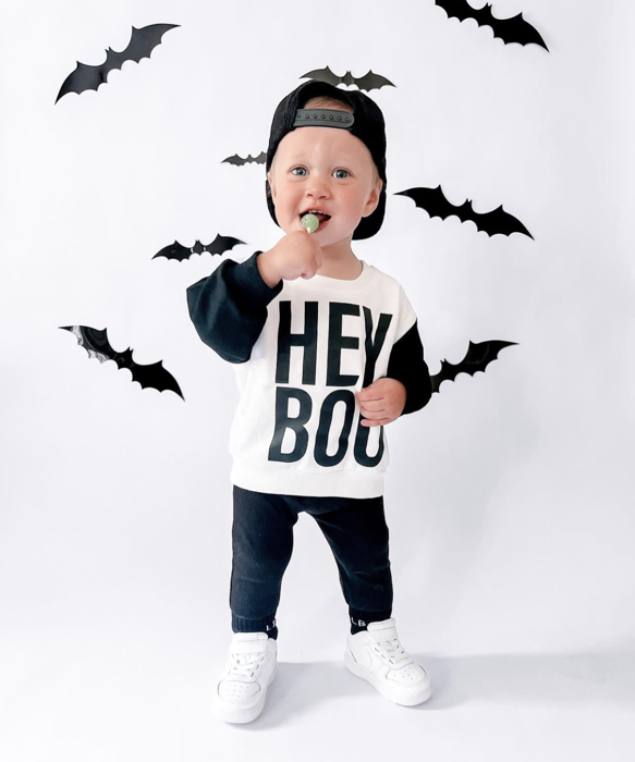 Kids Halloween Sweatshirt | Hey Boo Boys Halloween Outfit