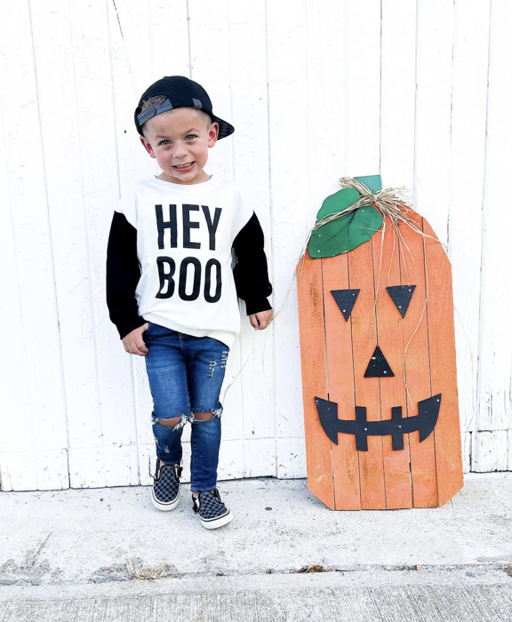 Kids Halloween Sweatshirt | Hey Boo Boys Halloween Outfit