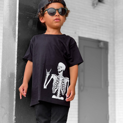 Cool Skeleton Boys Halloween Graphic Short Sleeve Tee