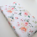 Peach Floral Premium Changing Pad Cover – Gentle, Snug Fit for Baby