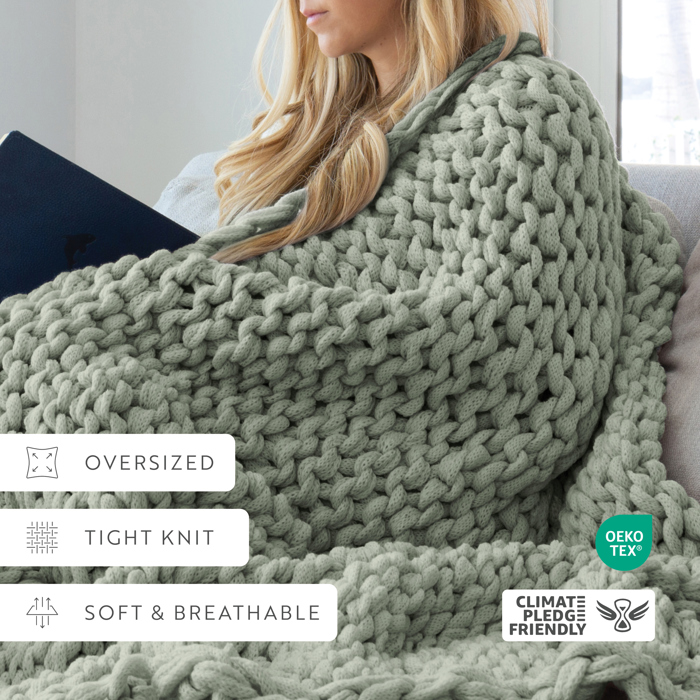 Throw Blanket Chunky Hand-Knit Oversized