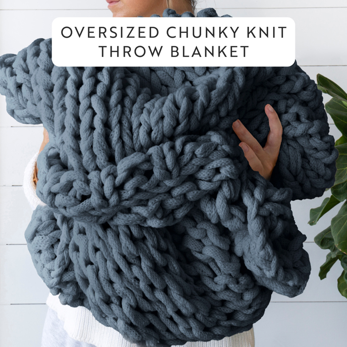 Throw Blanket Chunky Hand-Knit Oversized