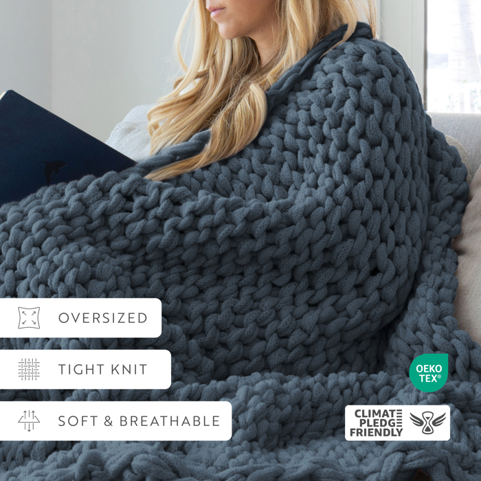 Throw Blanket Chunky Hand-Knit Oversized