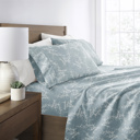 California King Distressed Willow Blue Patterned Ultra-Soft Bed Sheet Set - Delicate Details