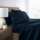 California King Navy Essential Colors Microfiber Bed Sheet Set with Extra Pillowcases