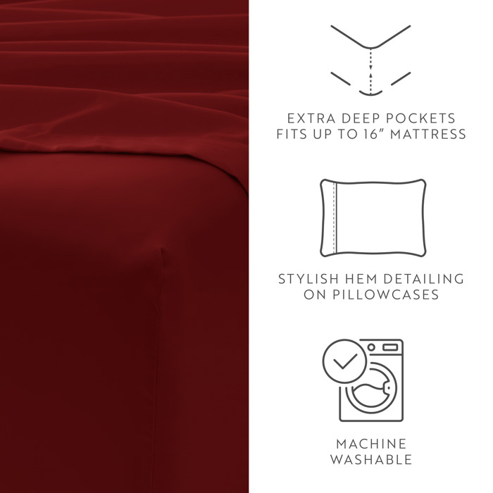 Essential Colors Microfiber Bed Sheet Set with Extra Pillowcases
