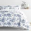 California King Cabbage Rose Stripe Stone Bedding Bundle, Patterned Microfiber Comforter Set and Solid Sheet Set
